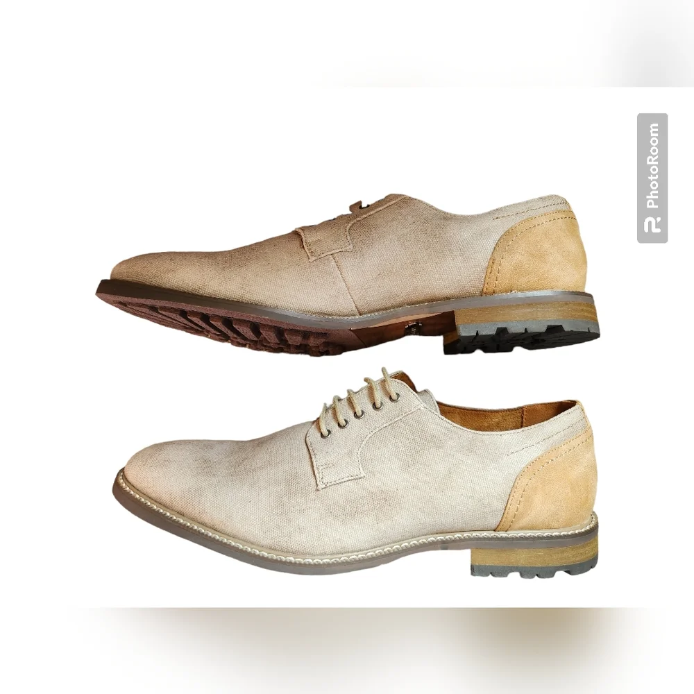 CARLO MORANDI Memory foam Derby shoes canvas & suade tan, size 11 shoes.